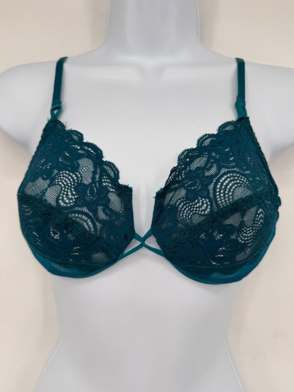 Victoria's Secret 34B Dark Teal Lace Underwire Bra Unlined